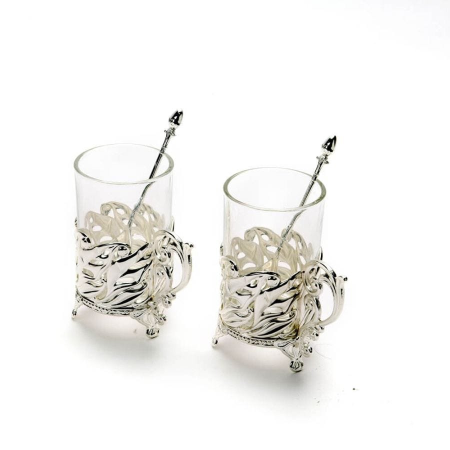 set of 2 silver glass with spoon