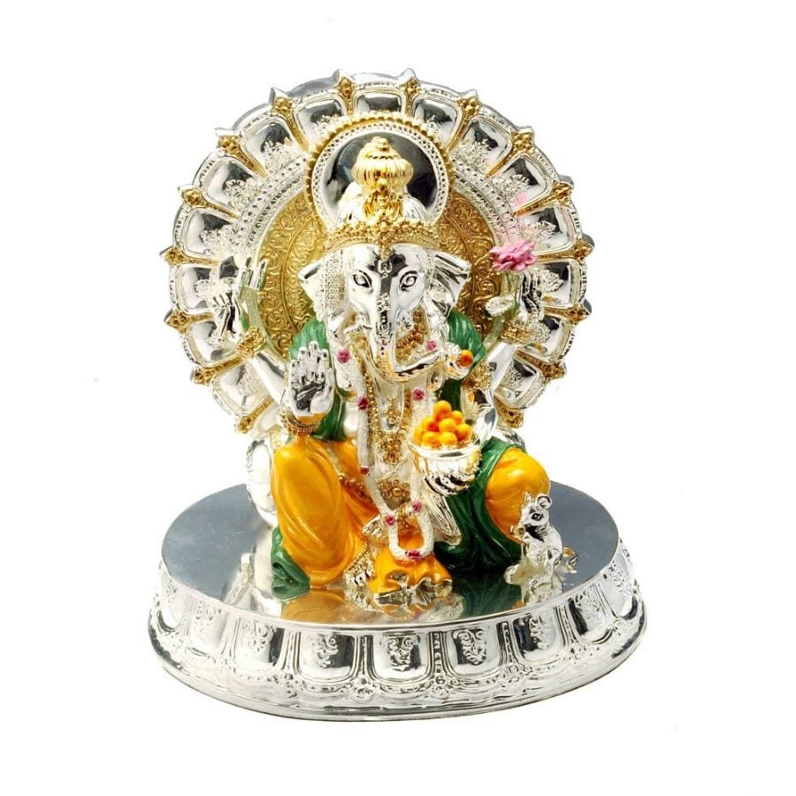 a Multicolored Silver plated Ganesha Idol
