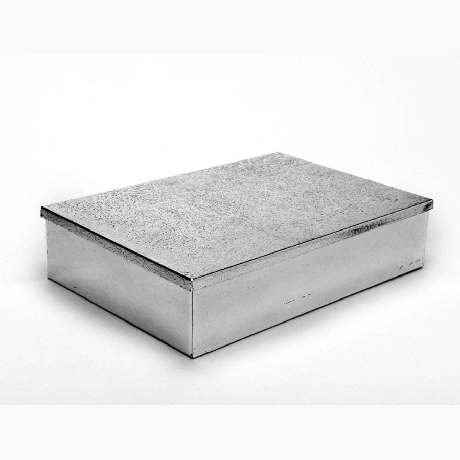 a minimalistic rectangular silver box