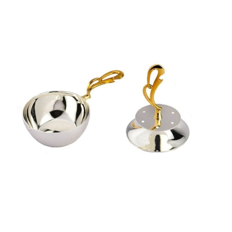 a set of silver plated diya and agarbatii stand