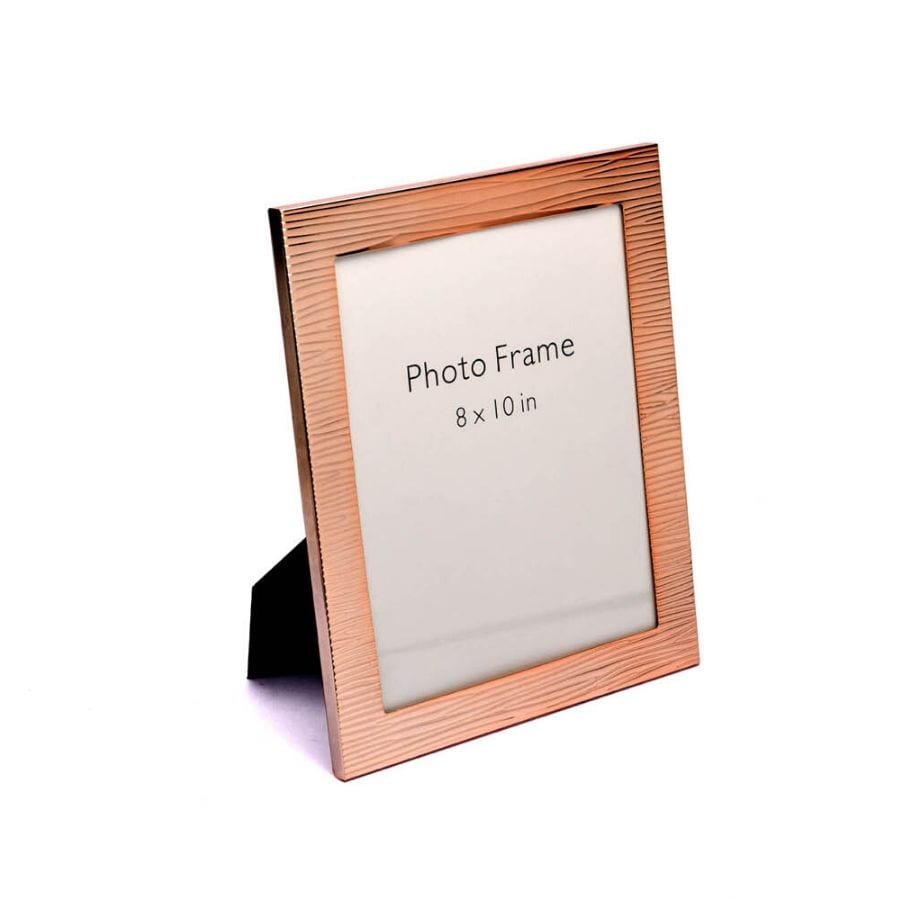 a Rose Gold plated photo frame with photograph requirements of 8 into 10 inches