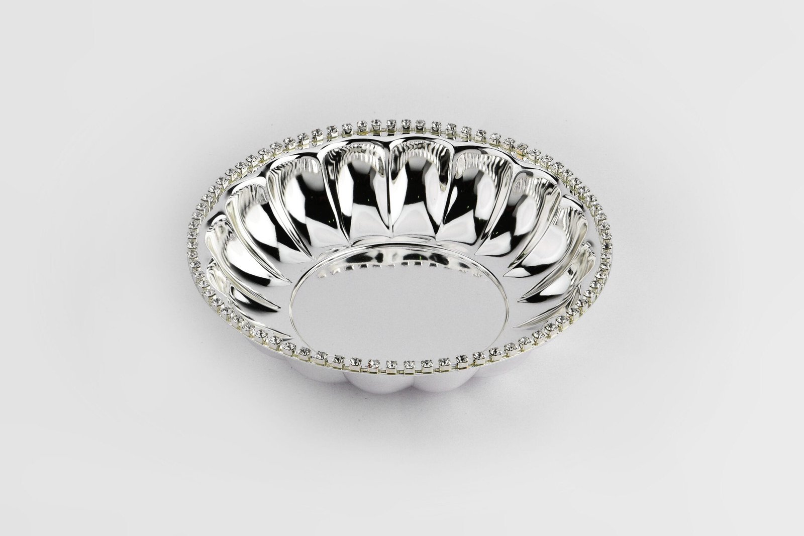 crystal rim Silver Bowl with fluted interior