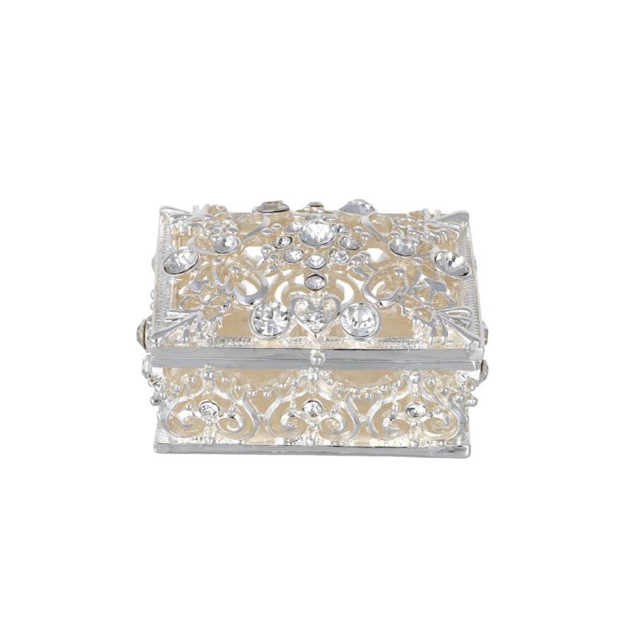 a cutwork square jewelry box of silver plating