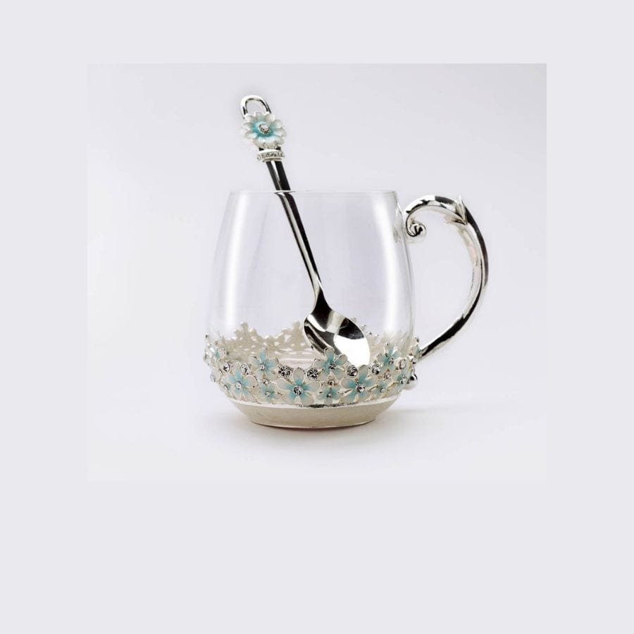 Flower Design Single Mug With Spoon