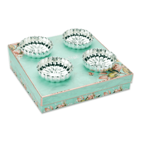 Fluted Silver Bowl Set of Four placed on a beautiful gift box