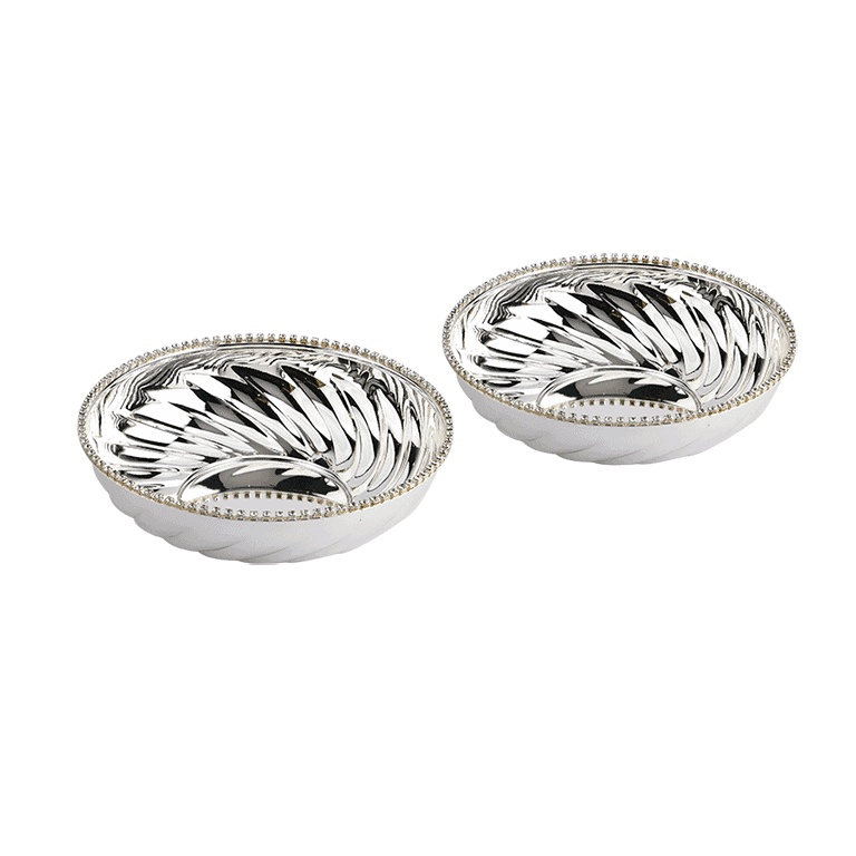 Silver Bowl Set of two having a fluted pattern on interiors and a crystal studded rim