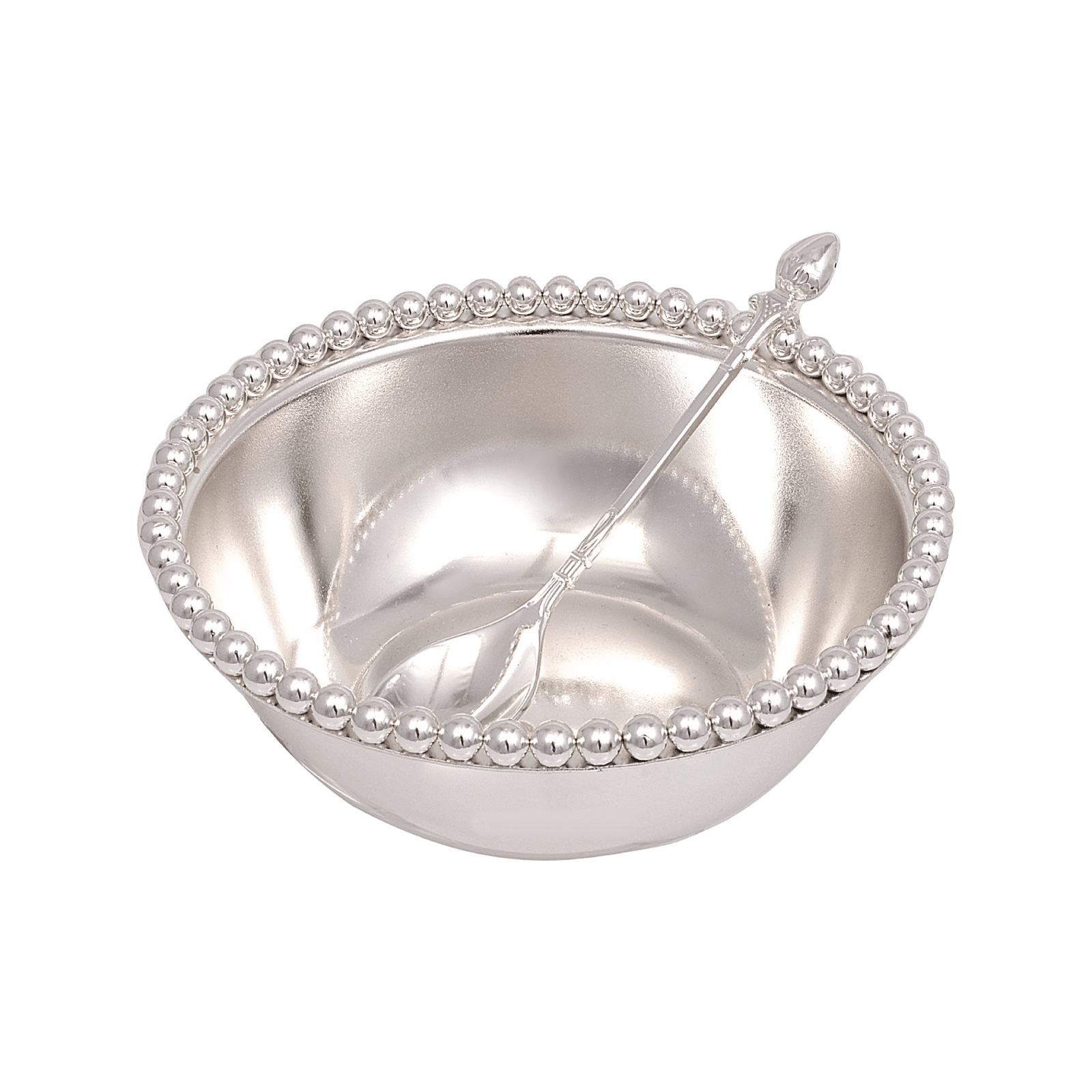 A Silver Plated Bowl with Beaded Rim & spoon