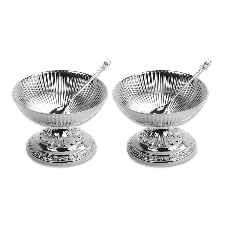 a set of two ice cream bowl sets having a designer pedestal & spoons