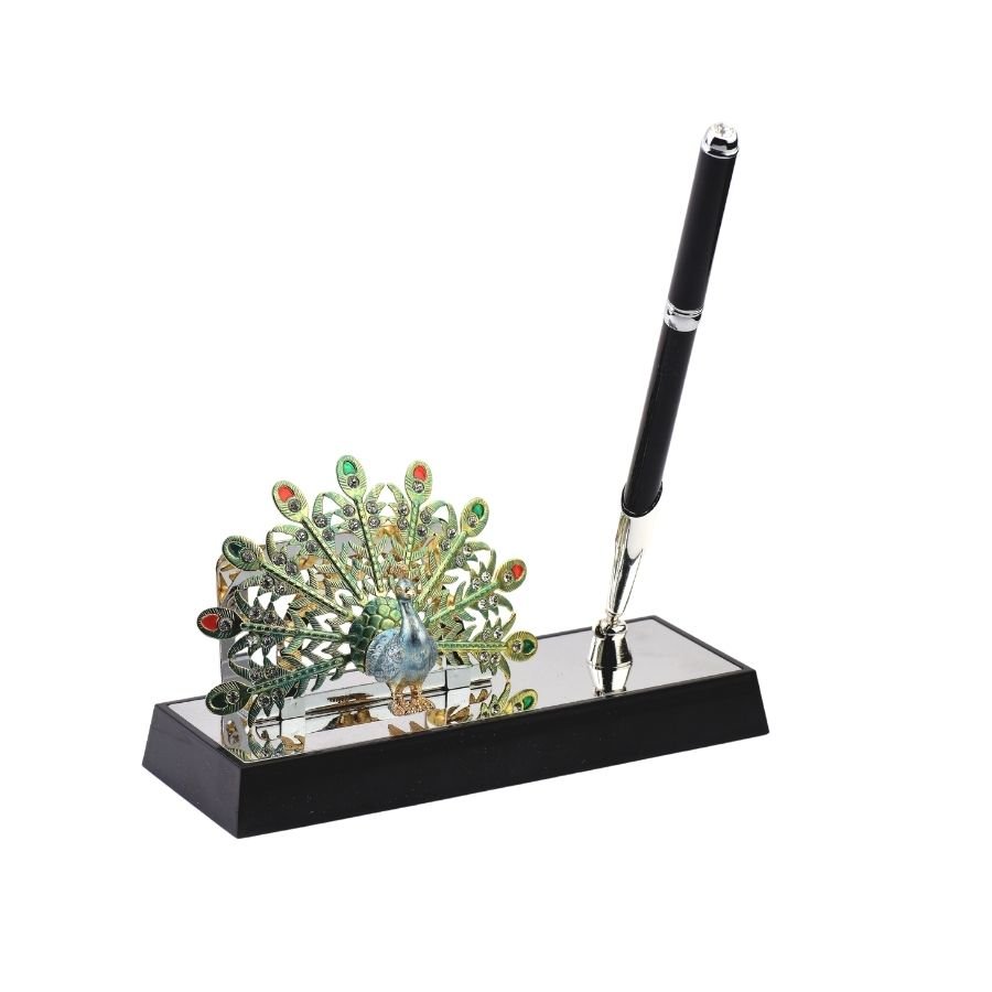 Peacock Design Silver Pen Stand