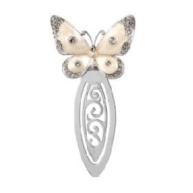Silver-plated, enameled butterfly bookmark with embedded crystals on the wings.