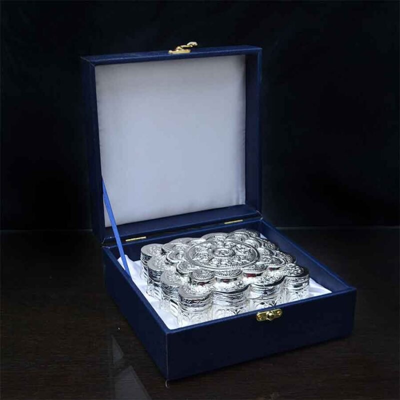 Scalloped Square Silver Storage Box in a gorgeous blue gift box