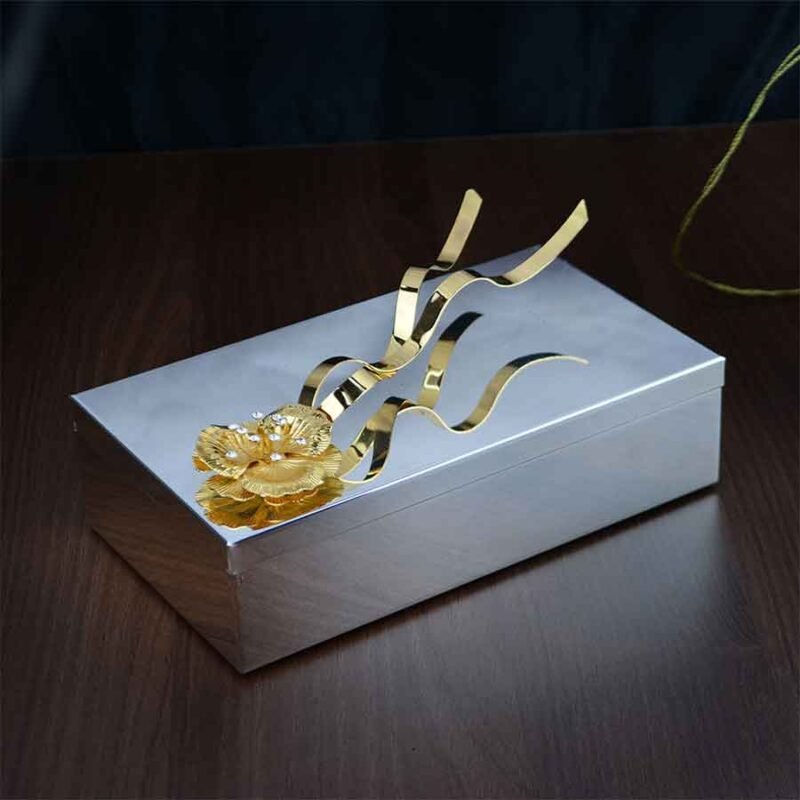 Golden flower silver storage box