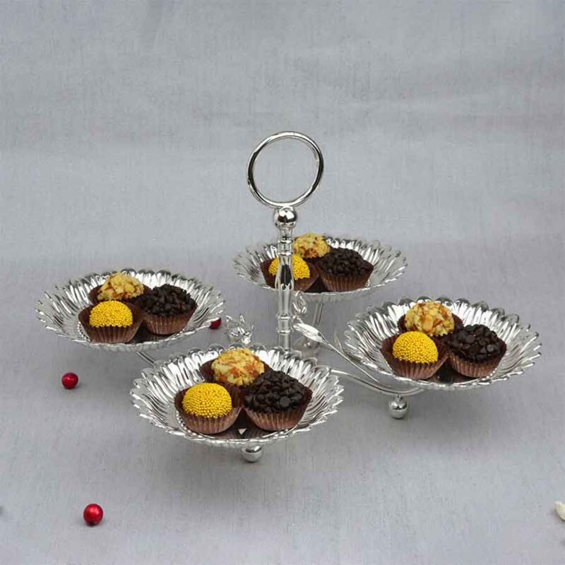 Sunflower Bowl Silver Centerpiece with several types of sweets served in them