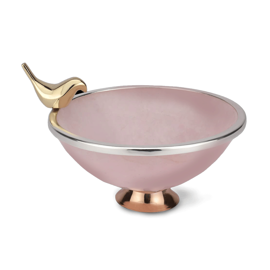 Rose Quartz Bowl with Perched Bird