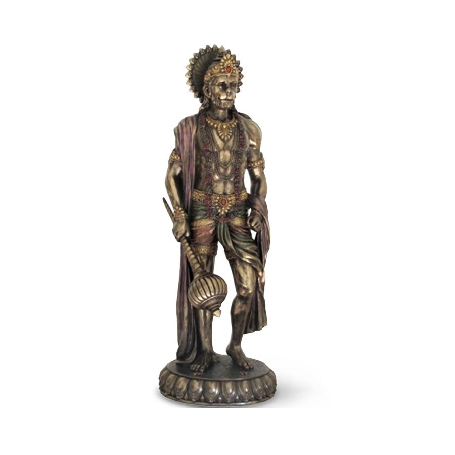 Lord Hanuman's standing idol on a pedestal in copper finish- Bajrangbali