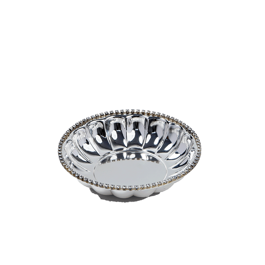 Crystal Rim Fluted Silver Bowl