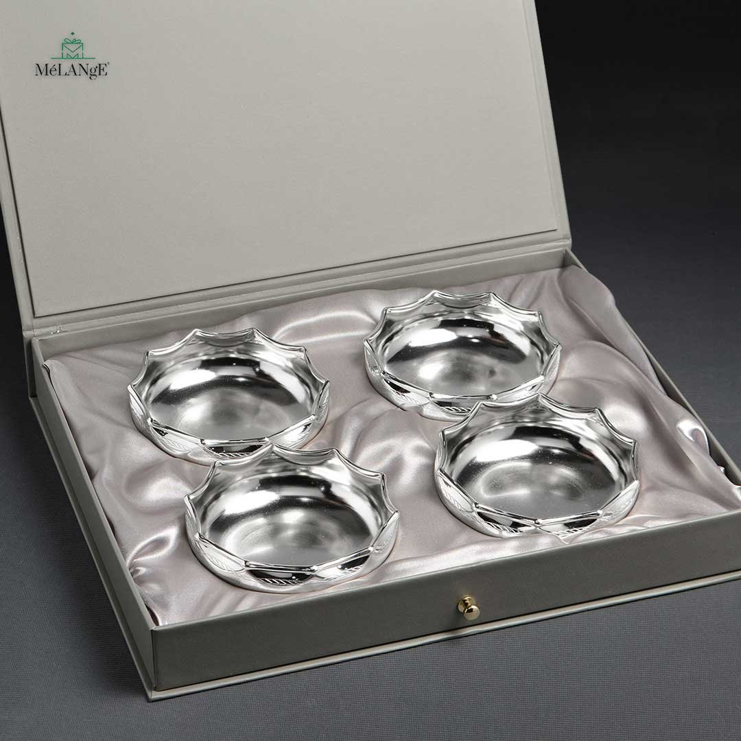 Scalloped Rim Silver Bowls Set of 4