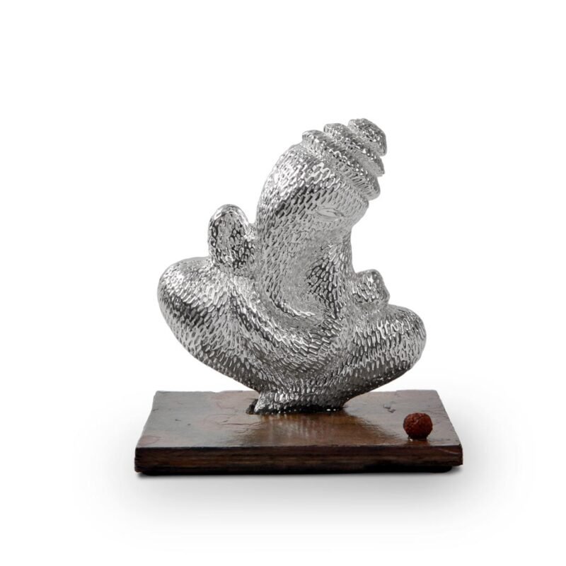 Lord Ganesha Engraved Silver Idol with Base