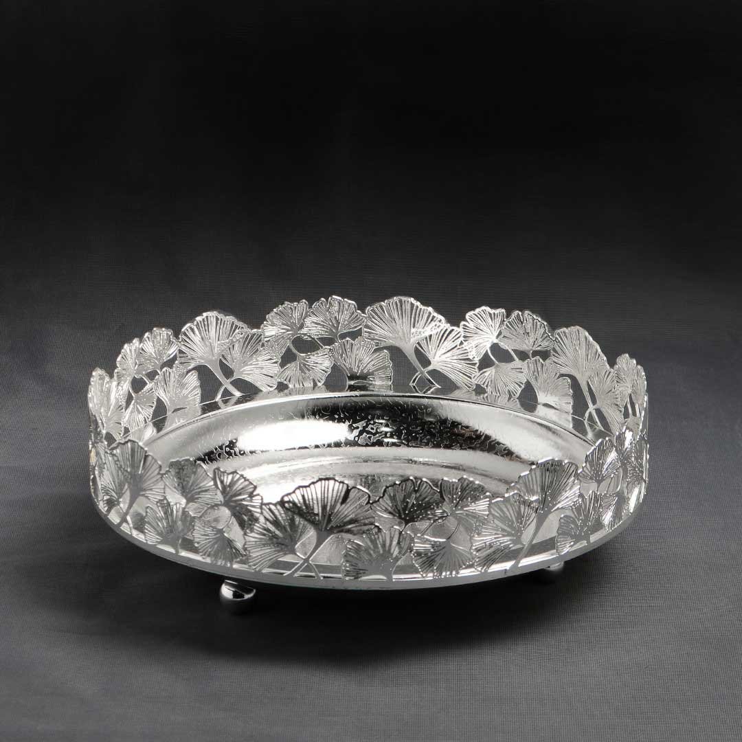 Flamboyant Petals Border Round Silver Tray