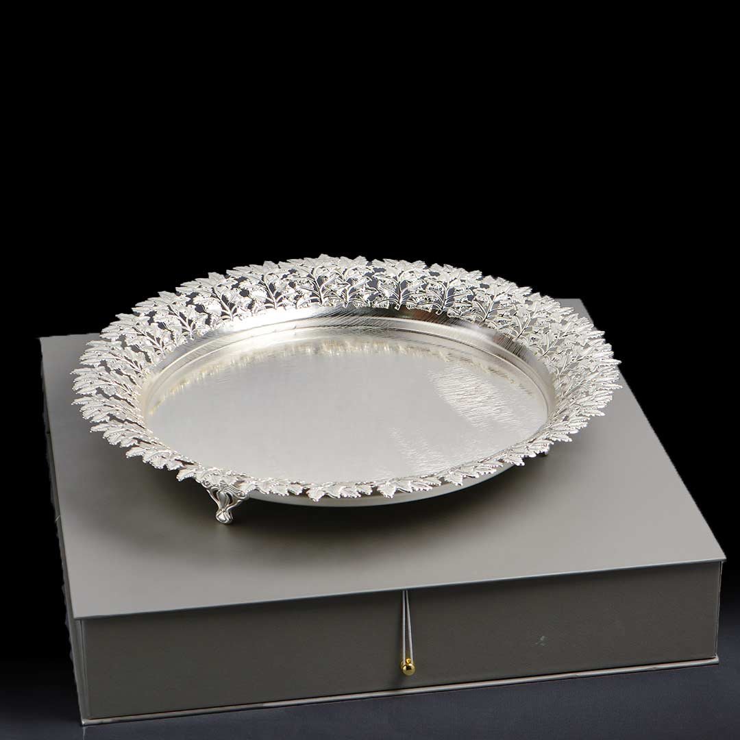 Cutwork Border Round Silver Tray