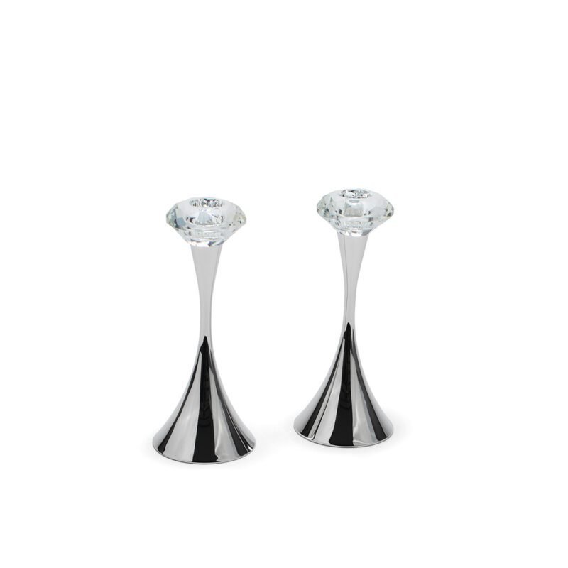 Diamond Shaped Crystal Silver Candle Stands (Pair of 2)