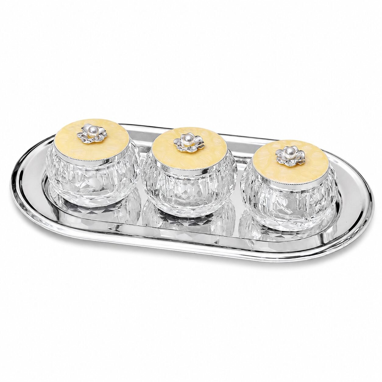 Crystal Boxes with Oval Silver Tray