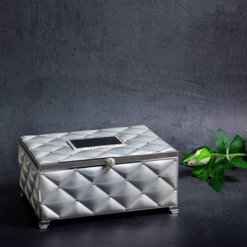 Tufted Design Silver Crystal Box