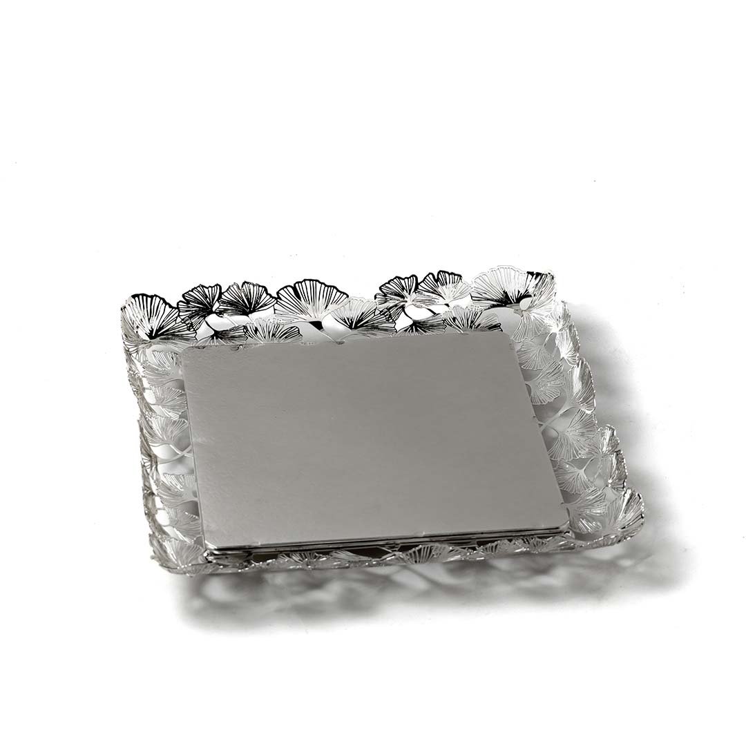 Ginkgo Petals Cutwork Square Silver Tray